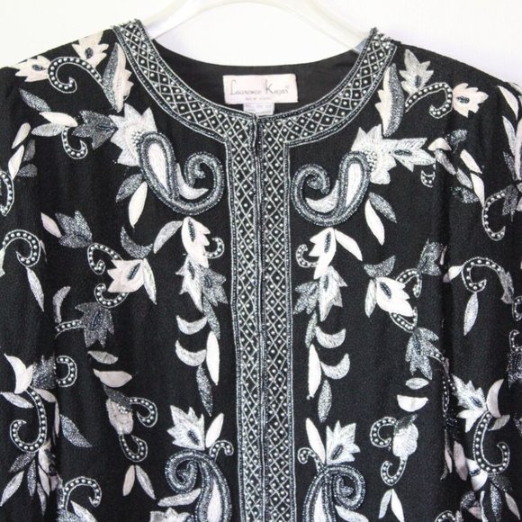 Vintage Laurence Kazar Silk Beaded Embroidered Blazer Jacket Black XL H13428 - Picture 2 of 12
